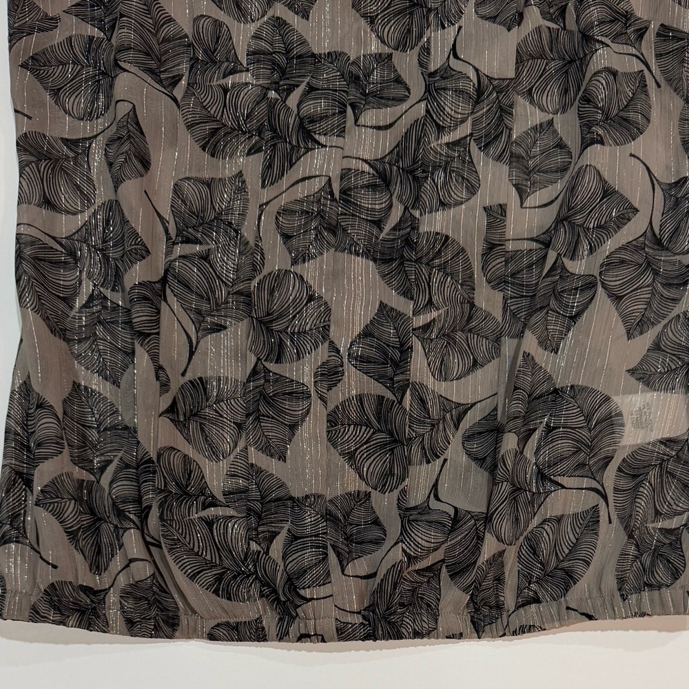 Banana Republic Sheer Leaf Print Metallic Sleeveless Blouse Tan Brown XS - Picture 3 of 5